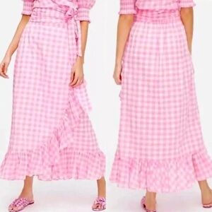 J. Crew Pink Gingham Ruffle Maxi Skirt